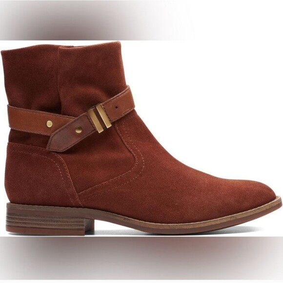 NWT Ladies Clarks Camzin Strap ankle boots Mahogany Suede Western Size 8 - Picture 11 of 11